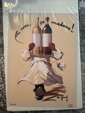 Vintage-Style Wine Waiter Art Print in Cream and Brown